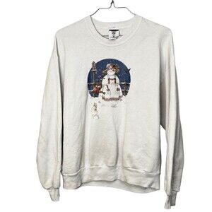 Vintage Jerzees Snowman Sweatshirt Women's Large White Grandma Christmas Garden